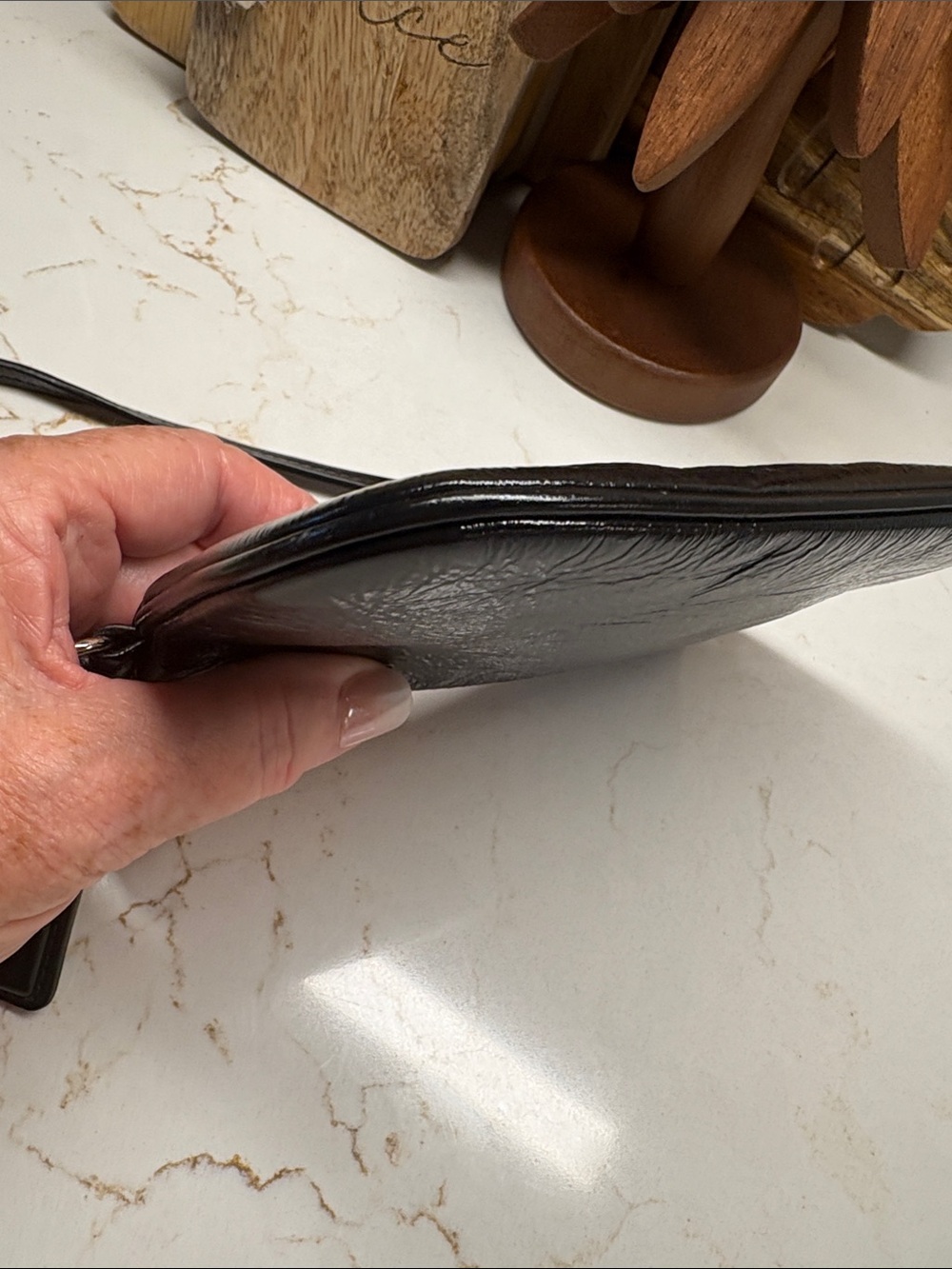 Coach Glazed Black Leather Wristlet - Picture 5 of 7